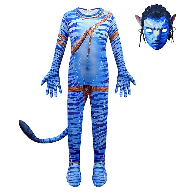  Avatar: Vannets vei Jake Sully Zentai-drakter Cosplay kostyme Maske Gutt Jente Film-Cosplay Kostyme+Maske Karneval Barnas Dag Trikot / Heldraktskostymer Maske