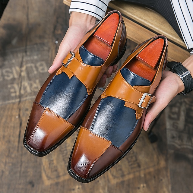  Bărbați Mocasini & Balerini Pantofi de stil britanic Pantofi de călugări Mărime Plus Size Plimbare Afacere Casual Englezesc Zilnic PU Cald Cizme / Cizme la Gleznă Buclă Maro Închis Negru Bloc Culoare