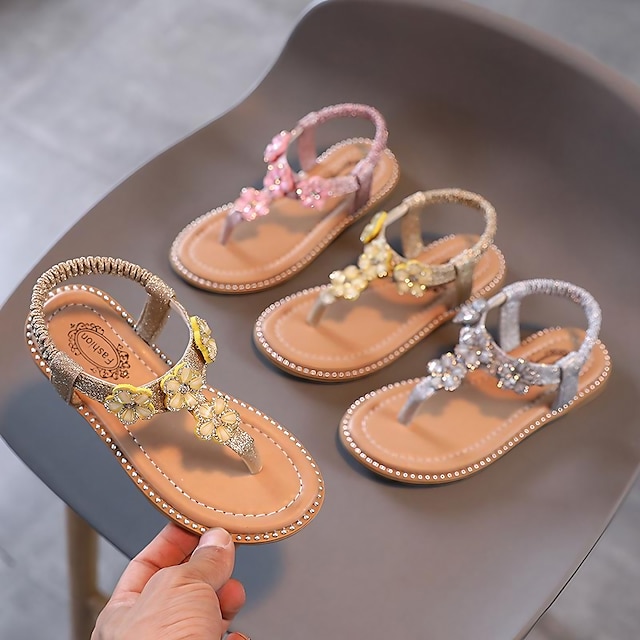  Fete Sandale Zilnic Pantof cu Berete Încălțăminte școlară PU Non-alunecare Copii mari (7 ani +) Copii mici (4-7 ani) Școală Zi de Naștere Cadou Plajă Plimbare Exterior Paiete Flori Argintiu Roz