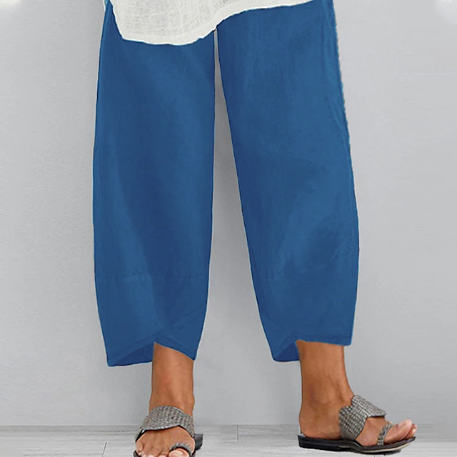 Women's Plus Size Chinos Capri shorts Baggy Pants Sporty Casual Chino Calf-Length Natural Solid Color Pocket Baggy Micro-elastic Vacation Daily Weekend Black Navy Blue Green khaki Spring Fall Regular 12