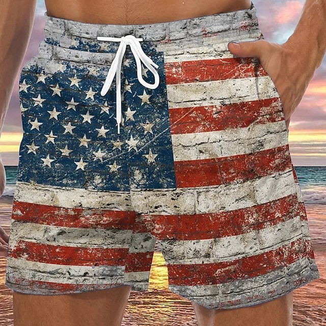  Homens Bermuda de Surf Shorts de Natação Calção Justo de Natação Shorts de verão Shorts de praia Com Cordão com forro de malha Cintura elástica Estampas Abstratas Bandeiras Secagem Rápida Curto