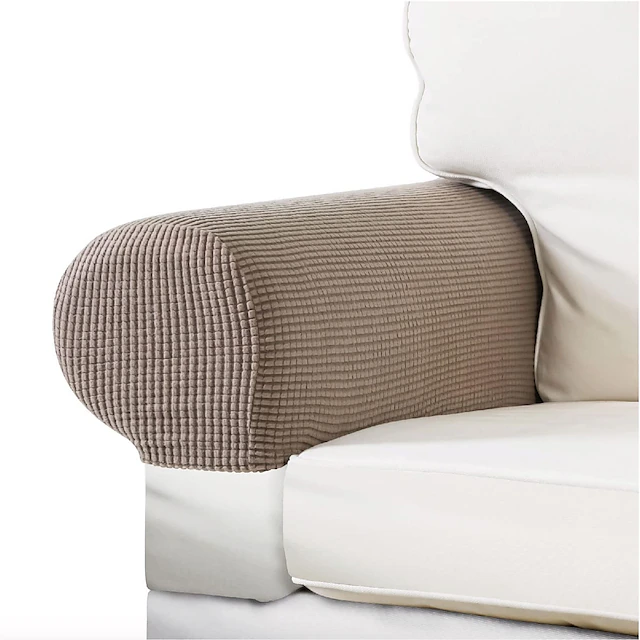 2 Pcs Stretch Armrest Covers Spandex Jacquard Arm Covers Soft and Elastic Protector for Chairs Couch Sofa Armchair Slipcovers Recliner Sofa 19