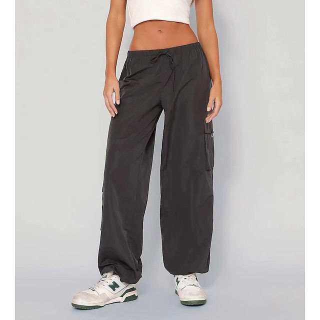  Women's Cargo Pants Wide Leg Parachute Pants Khaki Dark Grey Casual Street Daily Full Length Micro-elastic Solid Colored Breathability S M L