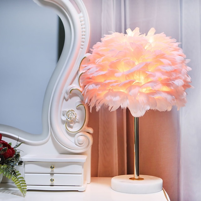  fjerlampe nordeuropæisk lys luksus fjer bordlampe marmor amerikansk kreativ prinsesse soveværelse sengelampe
