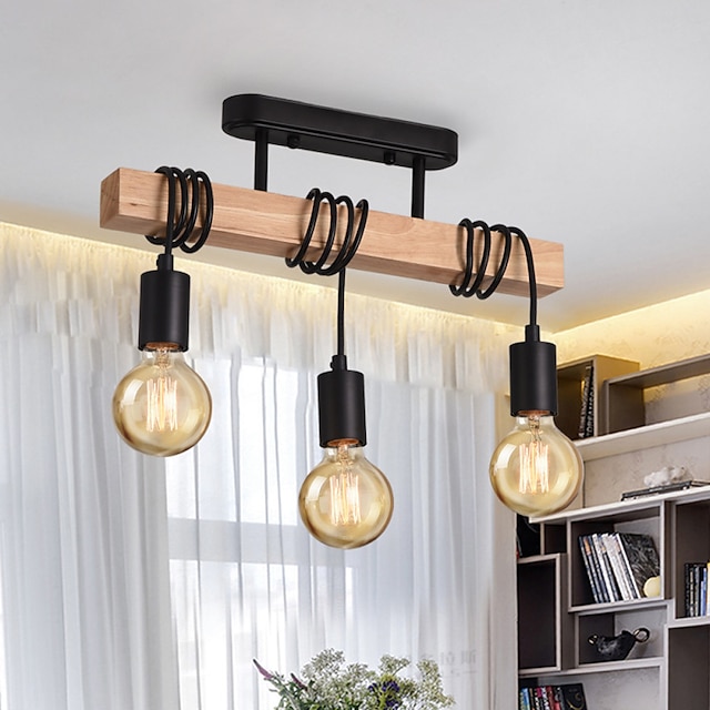  светодиодный подвесной светильник промышленная древесина с 3 головками регулируемая подвесная люстра винтажный полуутопленный потолочный светильник гостиная лампа e27 подвесной светильник кухня