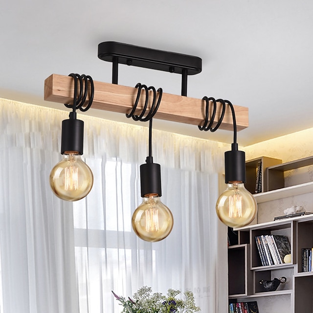  lampada a sospensione a led industriale in legno con 3 teste lampadario a sospensione regolabile luce vintage semi a filo soffitto luce soggiorno e27 lampadina goccia luce cucina sala da pranzo nero