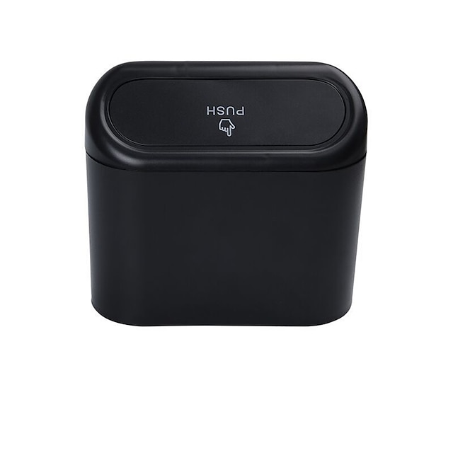  Car Trash Bin Hanging Vehicle Garbage Dust Case Storage Box Black Abs Square Pressing Type Trash Can Auto Interior Accessories