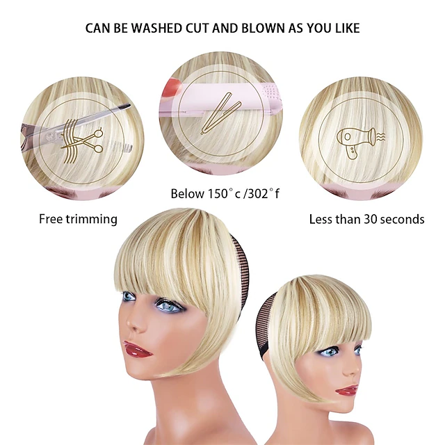 Blonde Bangs Clip in Bangs Blonde Clip in Thick Natural Full Front Neat ...