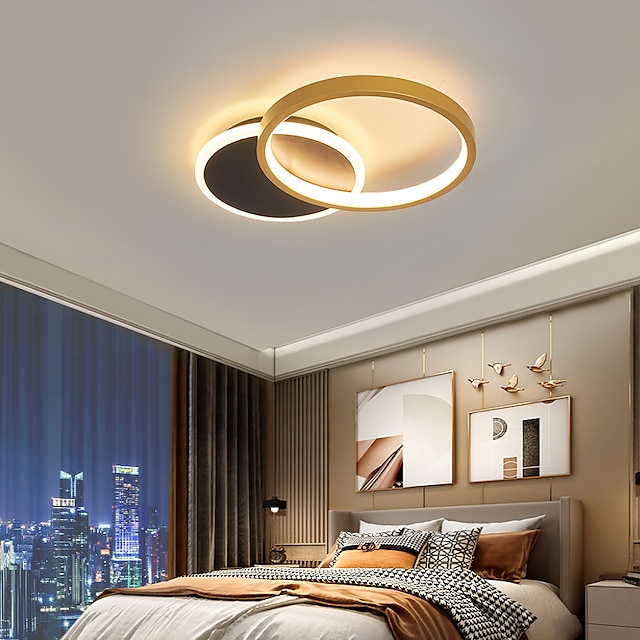  Lámpara de techo con diseño circular de 35 cm, lámpara de techo de metal artístico moderno, estilo acrílico, atenuación continua, dormitorio, luces con acabado pintado, 110-240 v, solo regulable con