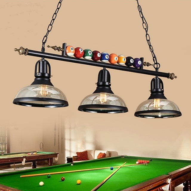  poolbord lys billard bord lys bondehus lysekrone, industriel hems 3 hoved jern køkken lysarmaturer grydelåg glas lampeskærm, billard dekoration kreative lys til bar