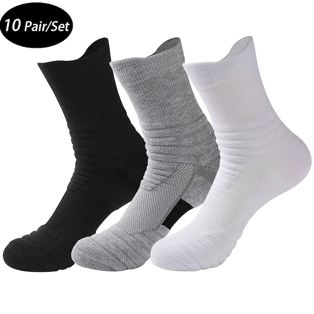 Men's 10 Pairs Socks Crew Socks Black White Color Color Block Daily Wear Vacation Weekend Medium Fall & Winter Warm Ups 8
