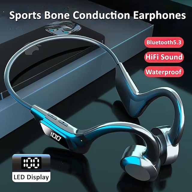  bone conduction hovedtelefoner bluetooth 5.3 trådløse ørekrog headset ipx5 vandtætte sports øretelefoner lette øretelefoner med mikrofon