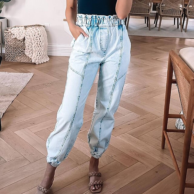  Women's Jeans Joggers Pants Trousers Denim Light Blue Fashion Side Pockets Casual Daily Ankle-Length Micro-elastic Solid Color Comfort S M L XL 2XL