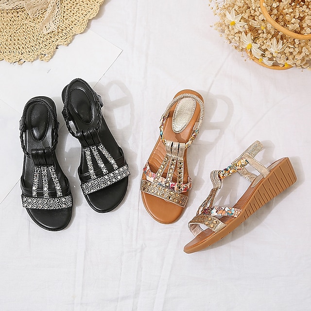 Women's Strappy Sandals Wedge Boho Summer Sparkling Glitter Elegant ...