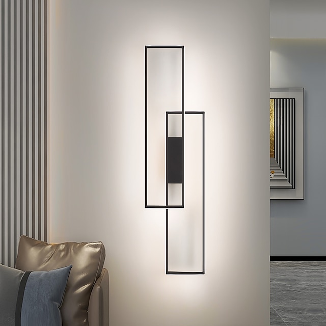  lightinthebox luzes de parede led para interior retângulo preto luz dupla montada na parede moderna iluminação de parede de metal led para quarto sala de jantar lâmpada de cabeceira sala de estar