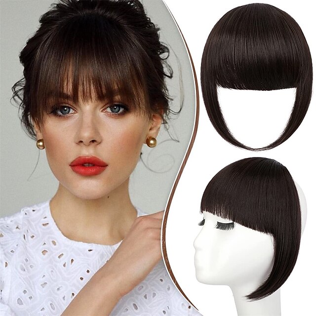 Bangs Hair Clip in Extensions French Bangs Straight Across Natural Fringe Full Bang with Temples