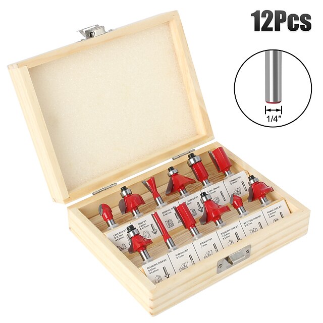  12 個 1/4 シャンクルータービットセットフライスカッター木材トリミングスロッティング彫刻超硬木工 diy ツール