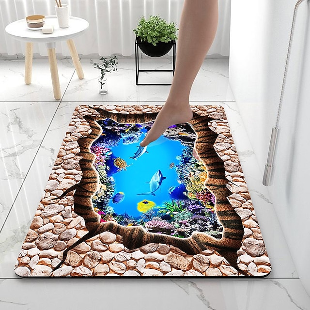  Diatomaceous Earth Bath Mat 3D Seaworld Super Absorbent Bathroom Rug Door Mat New Design