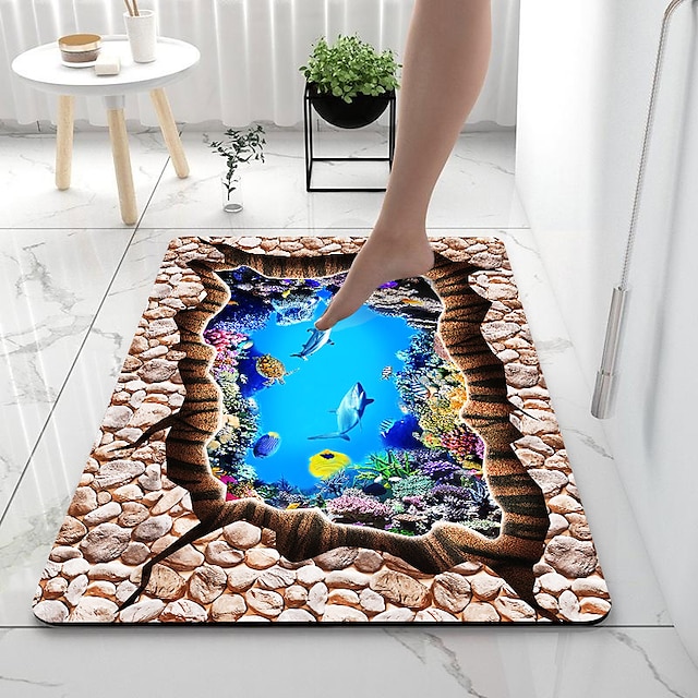  covor de baie din pământ de diatomee 3d seaworld covor de baie super absorbant covor de ușă design nou