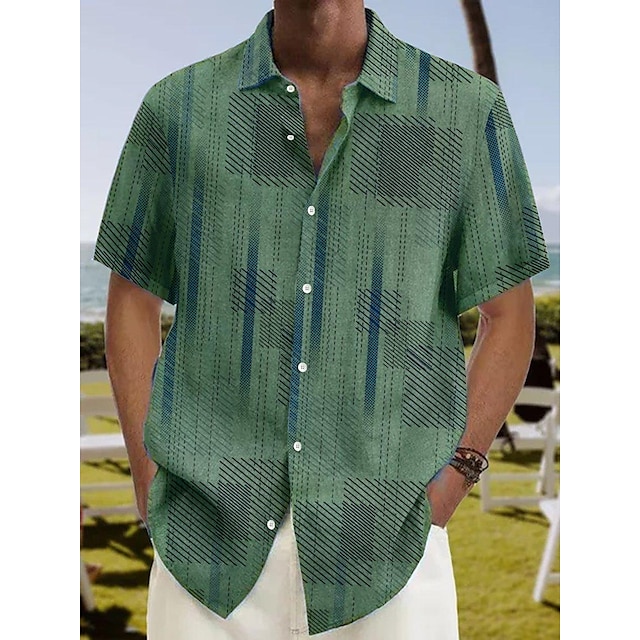  herrskjorta sommar hawaiisk skjorta grafisk geometri turndown lila brun grön vit+vit mörkblå utomhus gata korta ärmar button-down tryck kläder kläder sport mode