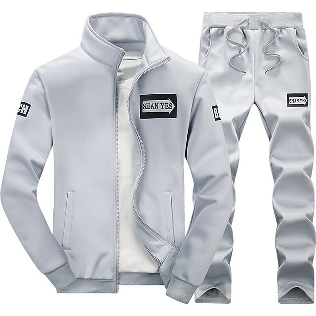 Men's Tracksuit Sweatsuit Zip Hoodie Sweatshirt Black White Blue Gray ...