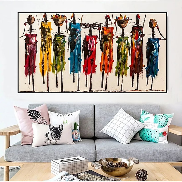  stor storlek oljemålning 100 % handgjord handmålad väggkonst på duk afrikanska stamsoldater abstrakta människor klassisk modern heminredning dekor rullad duk utan ram osträckt