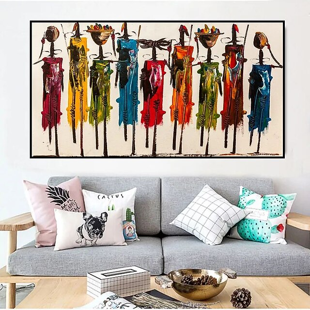 Large Size Oil Painting 100% Handmade Hand Painted Wall Art On Canvas African Tribe Soldiers Abstract People Classic Modern Home Decoration Decor Rolled Canvas No Frame Unstretched 9