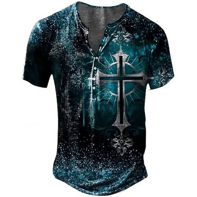 Men's Henley Shirt Tee Graphic Cross Henley Clothing Apparel 3D Print ...