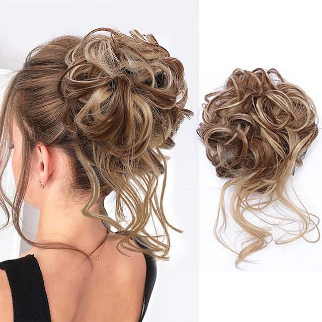  konty haj darab kócos, feldúsított hajhosszabbítás elasztikus hajgumival göndör haj konty rántás nőknek