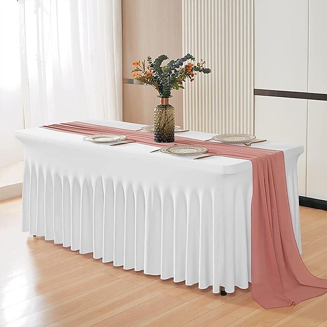  Capa de mesa de spandex toalha de mesa branca para exterior 6 pés 4 pés 8 pés elástica toalha de mesa preta retangular para pátio, piquenique, casamento, jantar, páscoa, cozinha