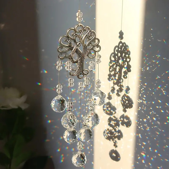  átlátszó üveg kristálygömb prizmák napfogó életfa ablakon függő dísz szivárvány készítő függő dísz kristály kerti medál otthoni kert dekorációhoz esküvői