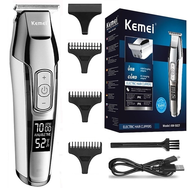  Kemei máquina de cortar cabelo aparador de barba profissional para homem velocidade ajustável led digital carving clippers máquina de barbear elétrica km-5027