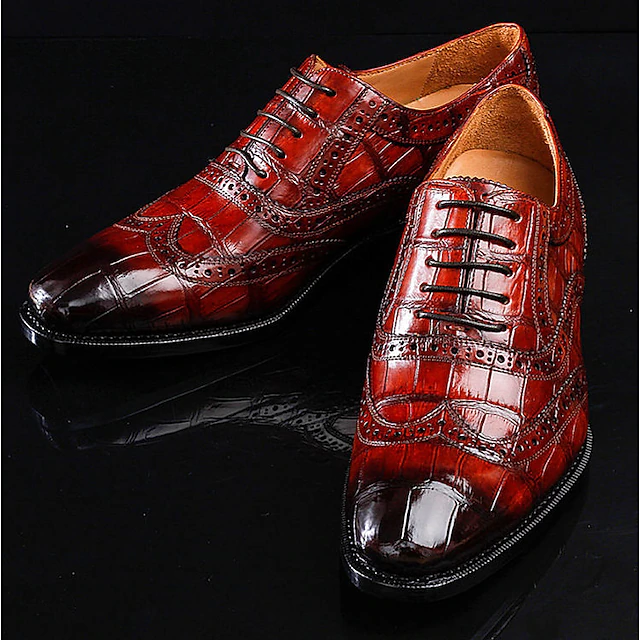 Men's Faux Leather Oxford Shoes - Crocodile Pattern with Brogue Detailing, Perfect for Formal Events and Business Wear4