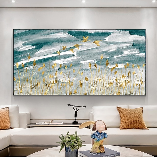  Handmade Oil Painting Canvas Wall Art Decor Abstract Gold Leaf Painting Original Landscape Painting for Home Decor With Stretched Frame/Without Inner Frame Painting