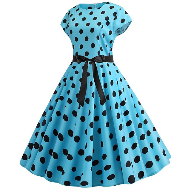 Polka Dots Retro Vintage 1950s Vacation Dress Flapper Dress Swing Dress Audrey Hepburn Womens 