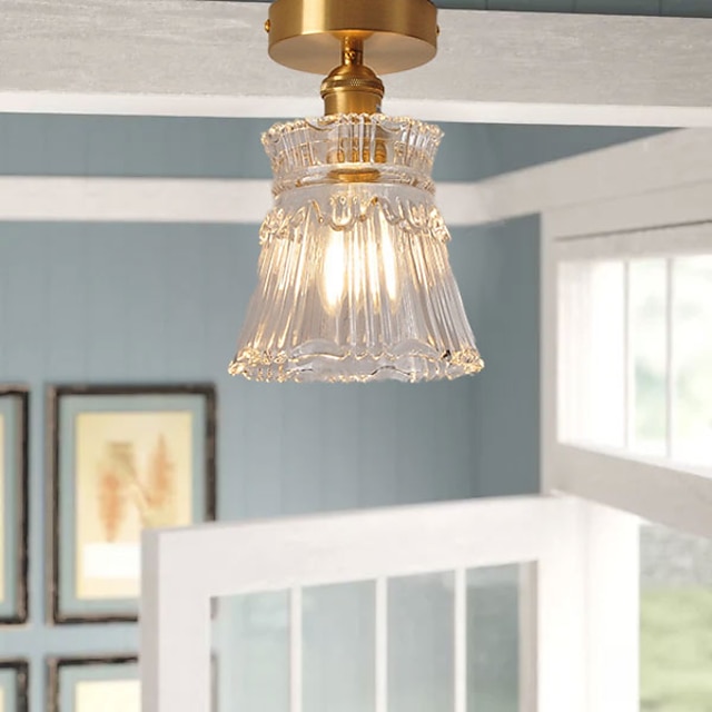  Lâmpada de teto de montagem semi embutida luz de cobre 12cm lâmpada de sombra de vidro luminária de teto iluminação 110-240v
