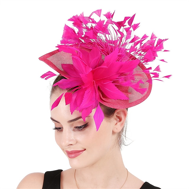  fascinators sinamay Häät Teekutsut Kentucky Derby Hevoskilpailu Naisten päivä Vintage Muoti Käsintehty Kanssa Sulilla Päähine Päähineet