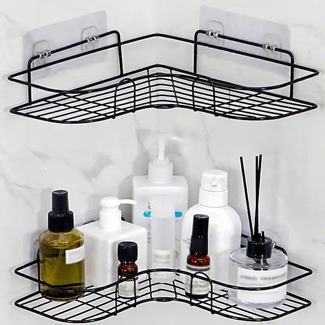  Caddy de ducha, estante de baño, cocina, sin perforación, estante de almacenamiento triangular, accesorios de baño