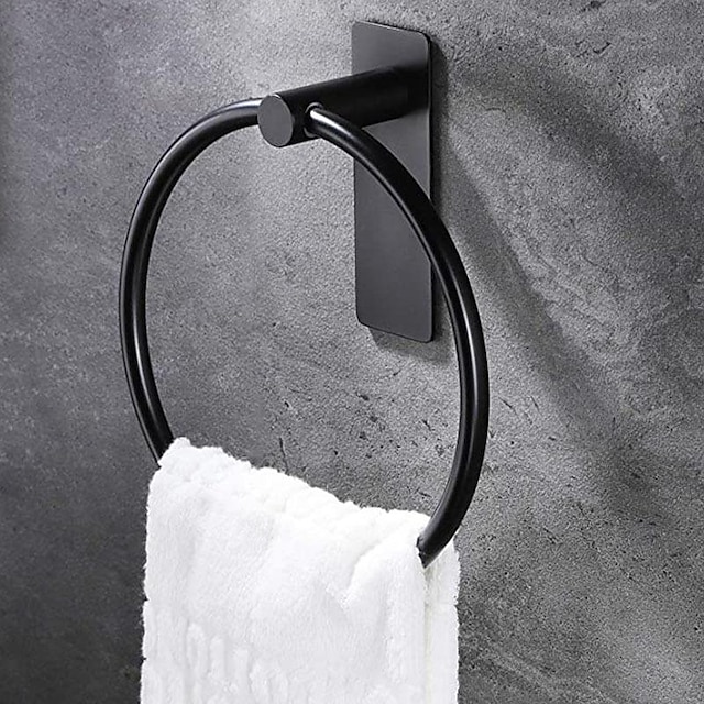  Toallero adhesivo, toallero de mano para baño, toallero redondo moderno, montado en la pared, sus 304, acero inoxidable, negro mate