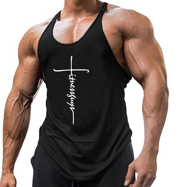  Men's Letter Tank Top Vest Top Undershirt Racer Back Tank Top Sleeveless T shirt U Neck Shirt Stylish Muscle Comfortable Sport Daily Vacation Black White Yellow Summer Clothing Apparel M L XL XXL