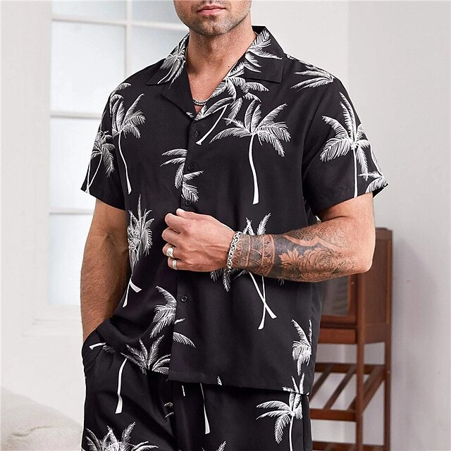 Men's Plus Size Summer Hawaiian Shirt Big and Tall Coconut Tree Turndown Print Short Sleeve Spring & Summer Tropical Fashion Hawaiian Outdoor Street Tops3