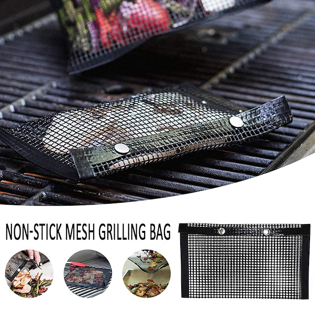  Non-stick Reusable Teflon BBQ Grill Bags for Vegetable Fish Meat