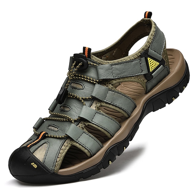  Bărbați Sandale Sandale din piele Papuci de plajă Sandale de drumeții în aer liber Sandale de Sport Casual Stiluri de Plajă În aer liber Zilnic Piele Nappa Respirabil Panglică Negru Albastru Trifoi