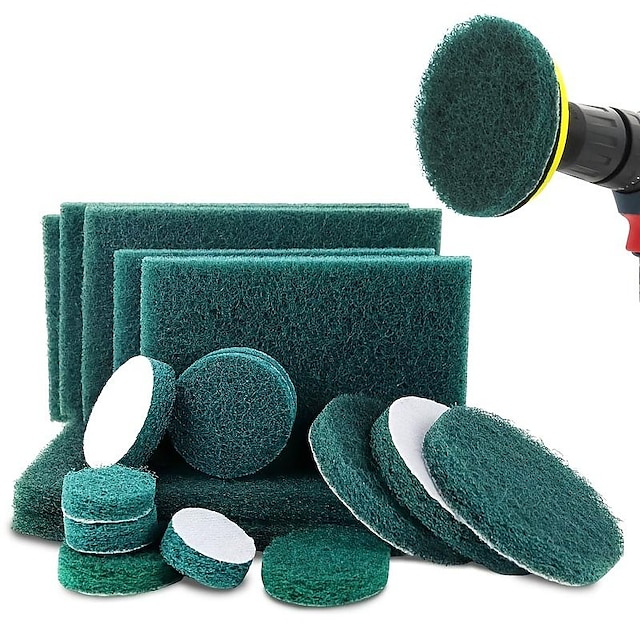  Drill Brush Power Scouring Pads - Heavy Duty Tub And Tile Cleaner - Household Cleaning Kit Includes Drill Attachment,Scrub Pads & Sponge, Buffing Pads, , Car Polishing Pad Kit,  2/3/4/5/6inch Stiff Green Scrubber Pads