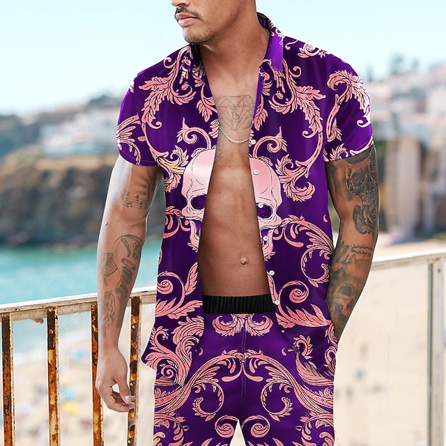  Homme Fleuri Crâne Ensembles de chemises Ensemble Chemise Chemise hawaïenne Chemise Graphique Manche Courte Col Rabattu Mode Hawaïen Designer Extérieur Vacances Occasionnel Impression 3D Boutonné Ét