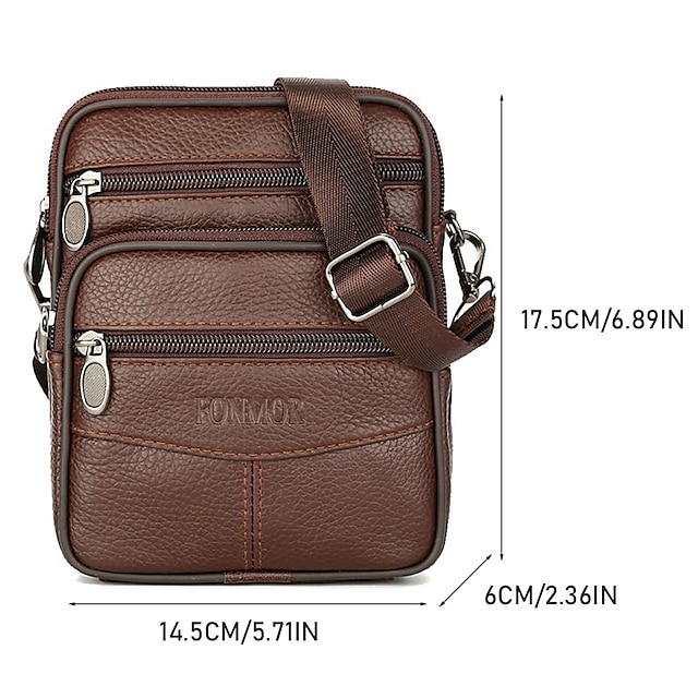 Men's Crossbody Bag Fanny Pack Belt Bag Cowhide Office Daily Zipper ...