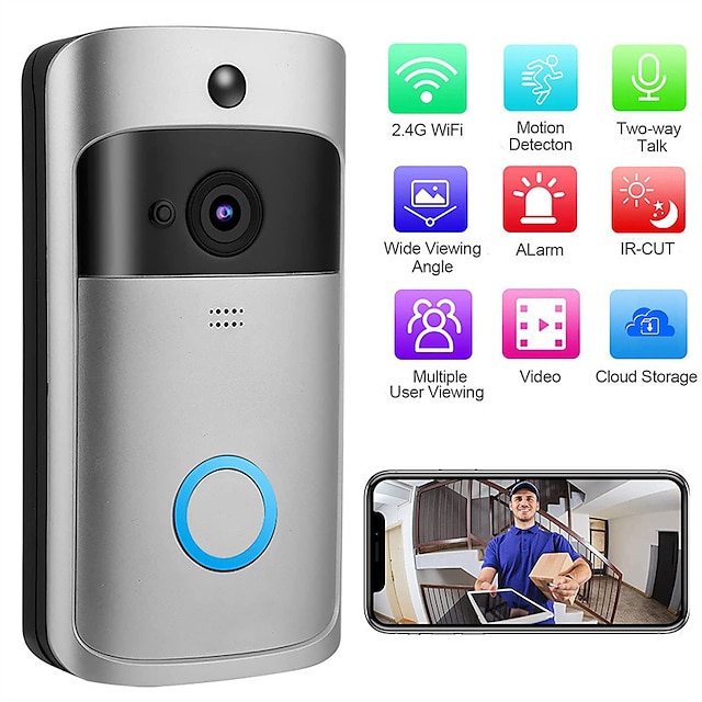  Video Doorbell Camera Wireless Battery Powered WiFi Video Doorbell Camera Motion Detector 2-Way Talk HD Video Night Vision Cloud Storage Battery Powered 2.4G WiFi Smart Home Security Doorbell C