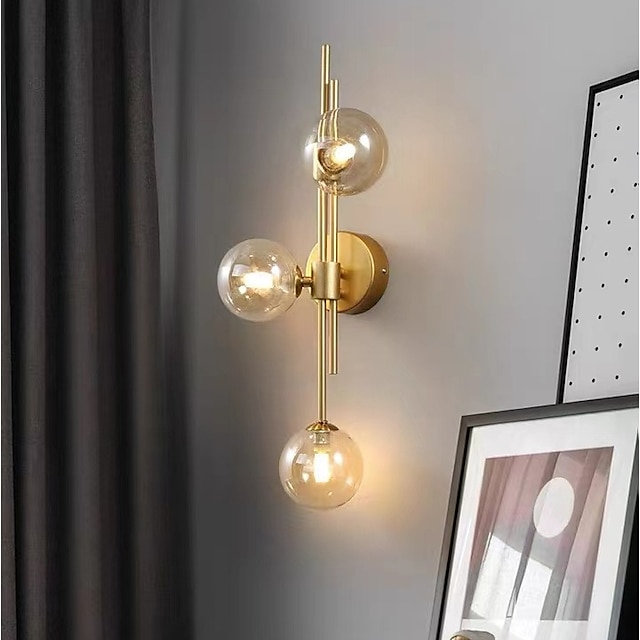  led wall light 3 lights glass wall sconce mid century modern globe wall light fixture bathroom vanity with glass shade indoor wall sconce for bedroom living room corridor