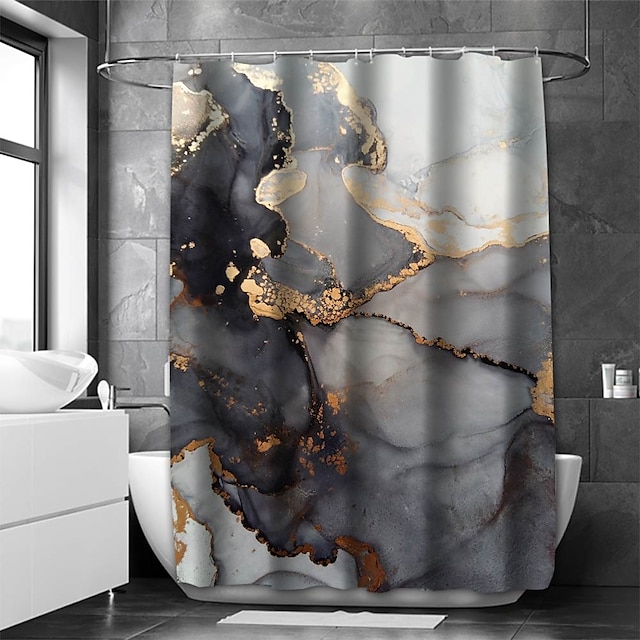  suihkuverho koukuilla, marmorikuvio abstrakti taidekangas kodin sisustus kylpyhuone vedenpitävä suihkuverho koukulla ylellinen moderni