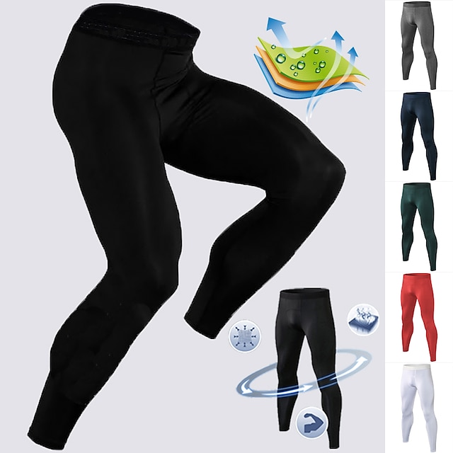  Men's Compression Pants Running Tights Leggings Base Layer Athletic Spandex Breathable Moisture Wicking Soft Fitness Gym Workout Running Sportswear Activewear Solid Colored Black White Red
